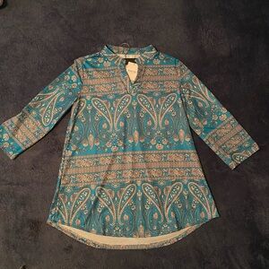 Paisley Patterned Blouse Tunic Style V Neck